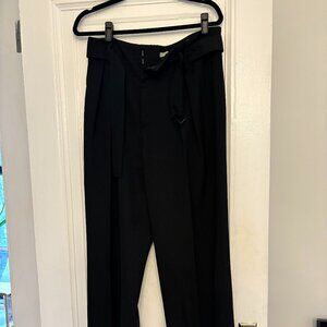 Belted Vince Pleated Trouser - Silk - Wide Leg - Mid-Rise